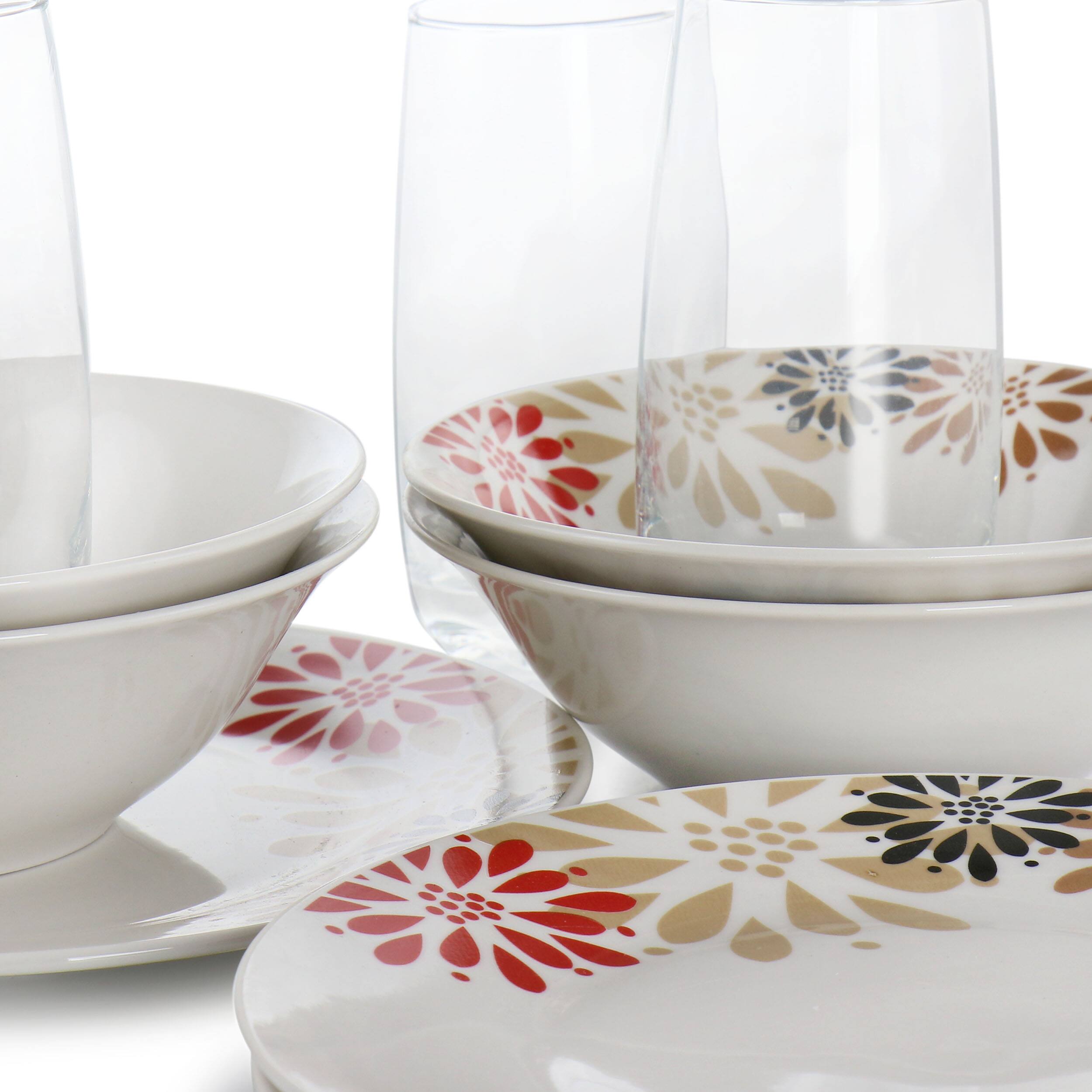 Alt View 5. Gibson - Gibson Everyday Osaka Blossom Fine Ceramic 12 Piece Dinnerware Combo Set - White with floral accents.
