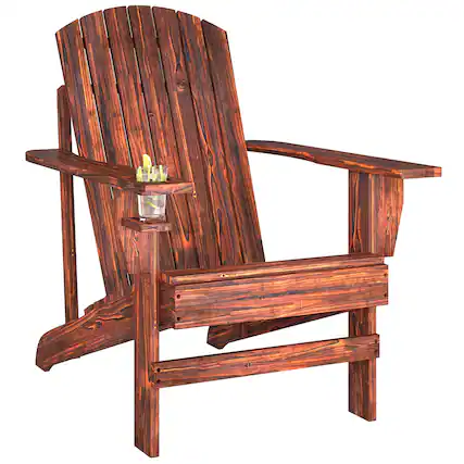 Front. Outsunny - Wooden Adirondack Chair, Outdoor Patio Lawn Chair with Cup Holder, Weather Resistant Lawn Furniture - Carbonized.