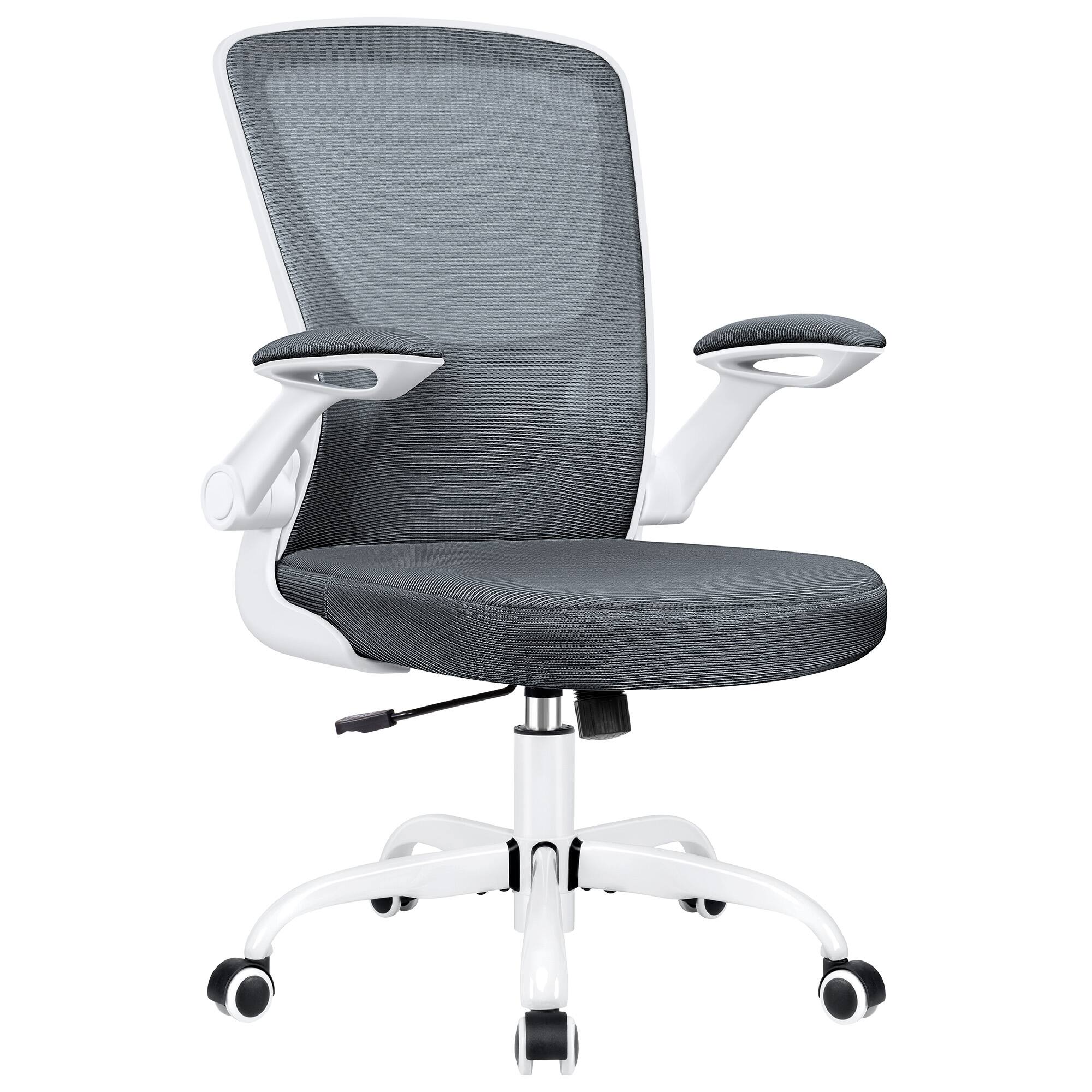 Angle. Brick Attic - 300LBS Ergonomic Adjustable Height Office Chair, Breathable Mesh Desk Chair with Lumbar Support and Flip-up Arms - Dark Grey.