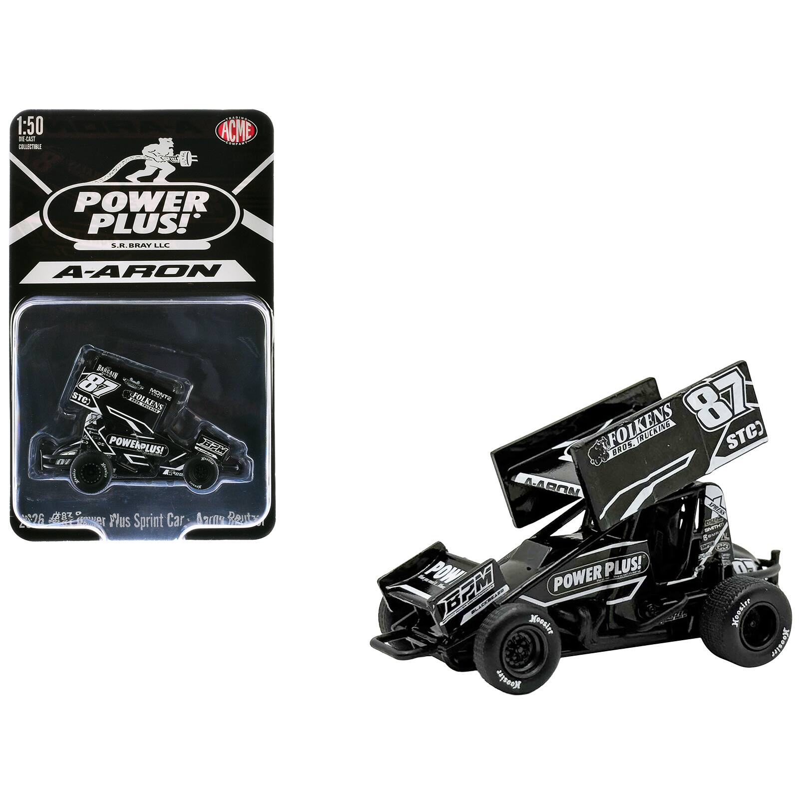 1:50 DE-CAST COLLECTIBLE

ACME

POWER PLUS!  
S.R. BRAY LLC

A-AARON  
STC 87 FOLKENS MONTE POWEAPLUS!  
BPM NO Food 26 18 Plus Sprint Car Aprily BRUTZ  
FOLKENS TRUCKING 87 STC) BROS. A-AARON XPRESS W POW  
POWER PLUS!  
fapulr.com  
BPM WOODSTAL Noesire Hoasjil