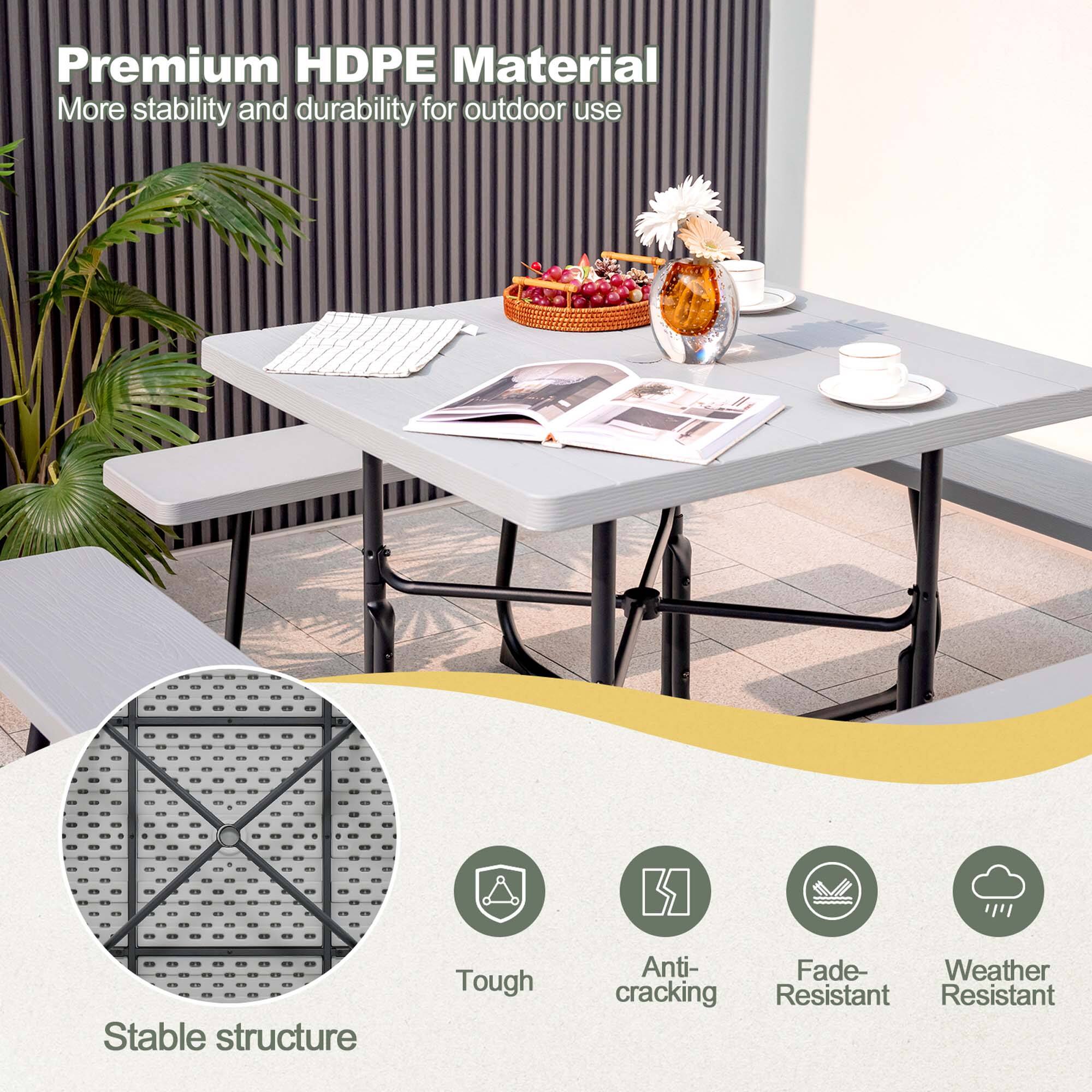 Premium HDPE Material, More stability and durability for outdoor use, Stable structure, Tough, Anti-cracking, Fade-Resistant, Weather Resistant