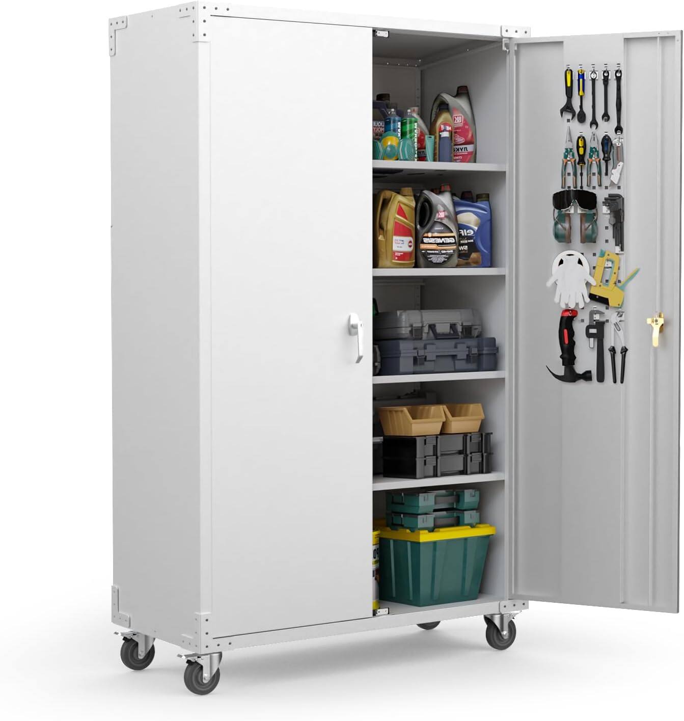 Winado - 72"H Metal Storage Cabinet with Adjustable Shelves and Locking Doors for Home - Gray