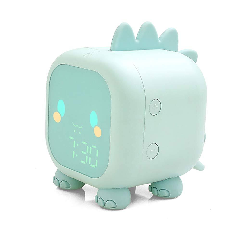 Front. Auledio - Cute dinosaur bedside clock, digital alarm clock (green) - green.