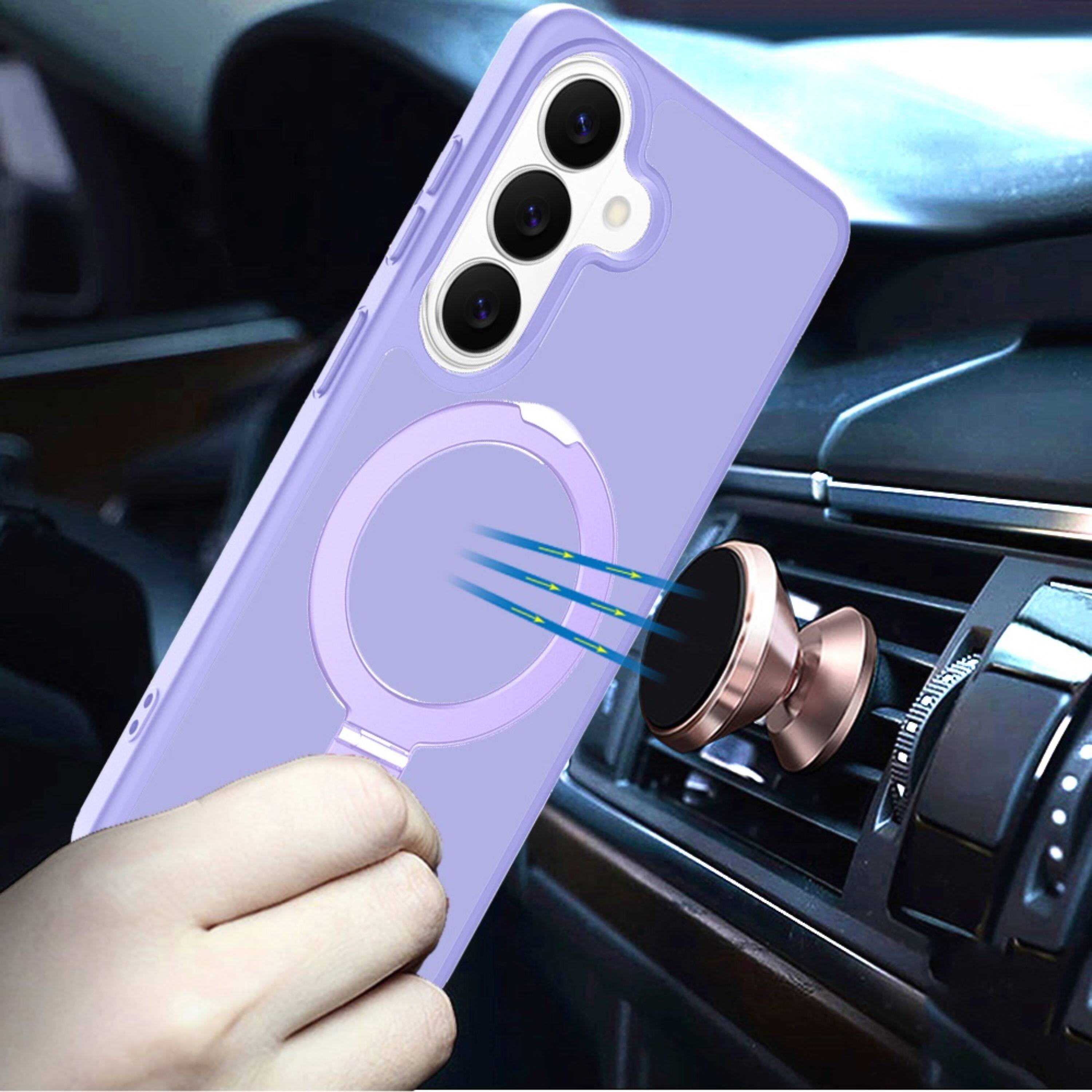 Left. Kitcheniva - Metal Circle Ring Stand Rugged Cover Plus Tempered Glass For Samsung S26 FE Light Purple - Light Purple.