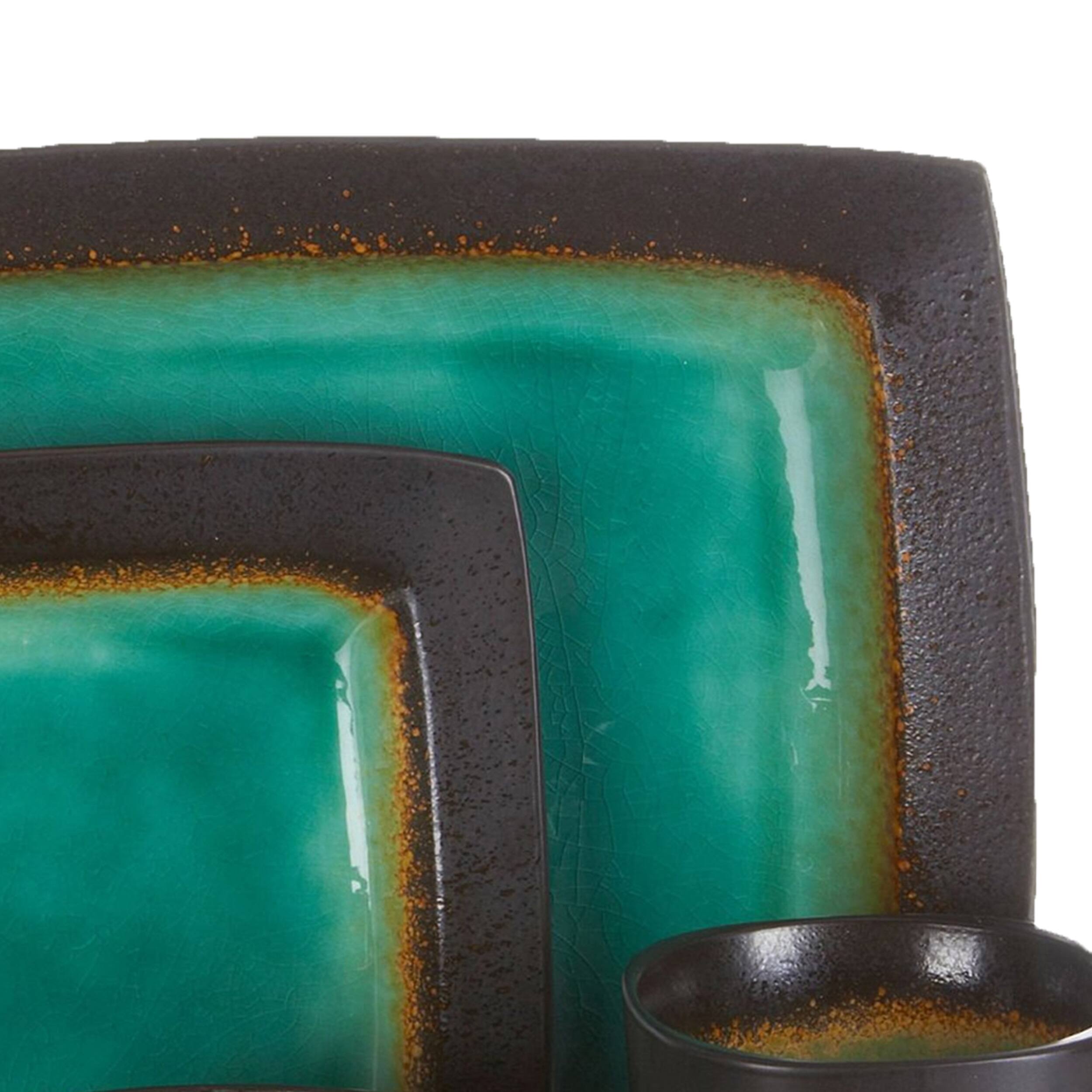 Alt View 1. Gibson - Gibson Ocean Paradise 16 Piece Square Stoneware Dinnerware Set in Jade - Green.
