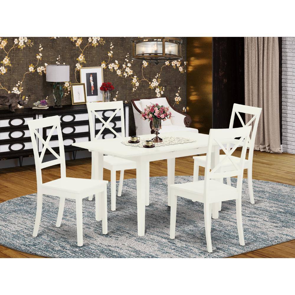Back. East West Furniture - Dining Table- Dining Chairs - Brown.