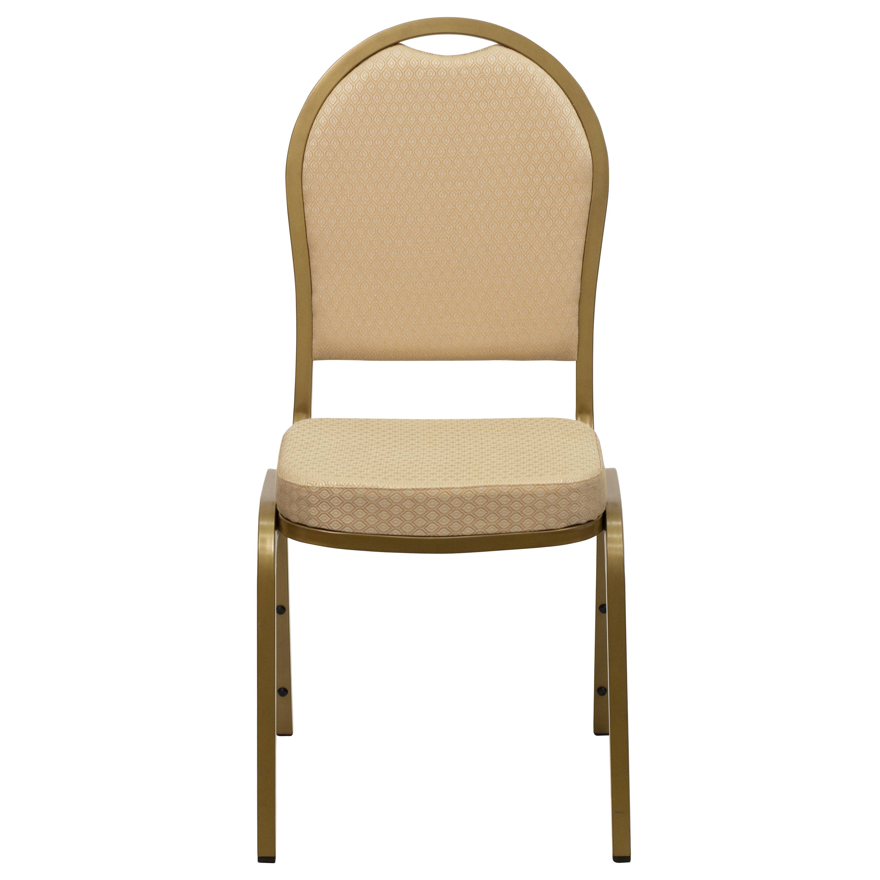 Alt View 7. Emma + Oliver - Dome Back Stacking Banquet Dining Chair - Beige Patterned Fabric/Gold Frame.