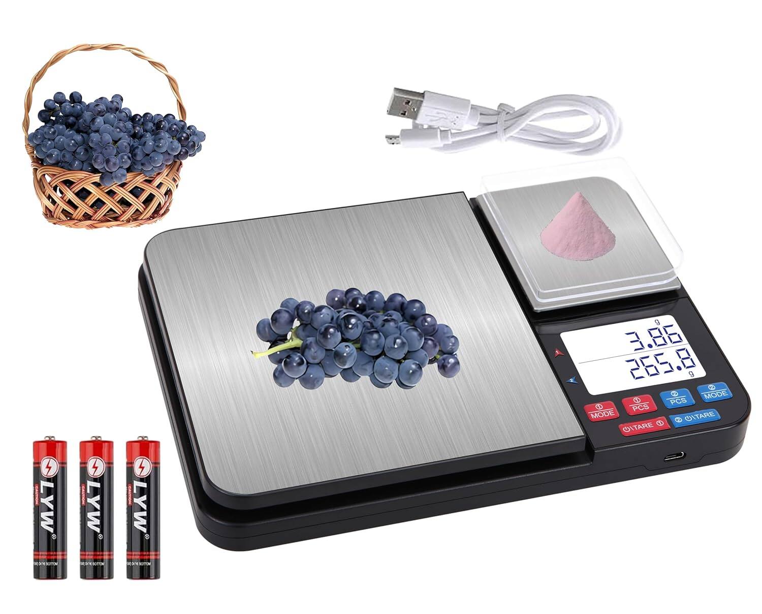 ACJPR - Dual-Platform Stainless Steel Kitchen Scale, 22lb/10kg, 1g & 0.01g Precision, LCD
