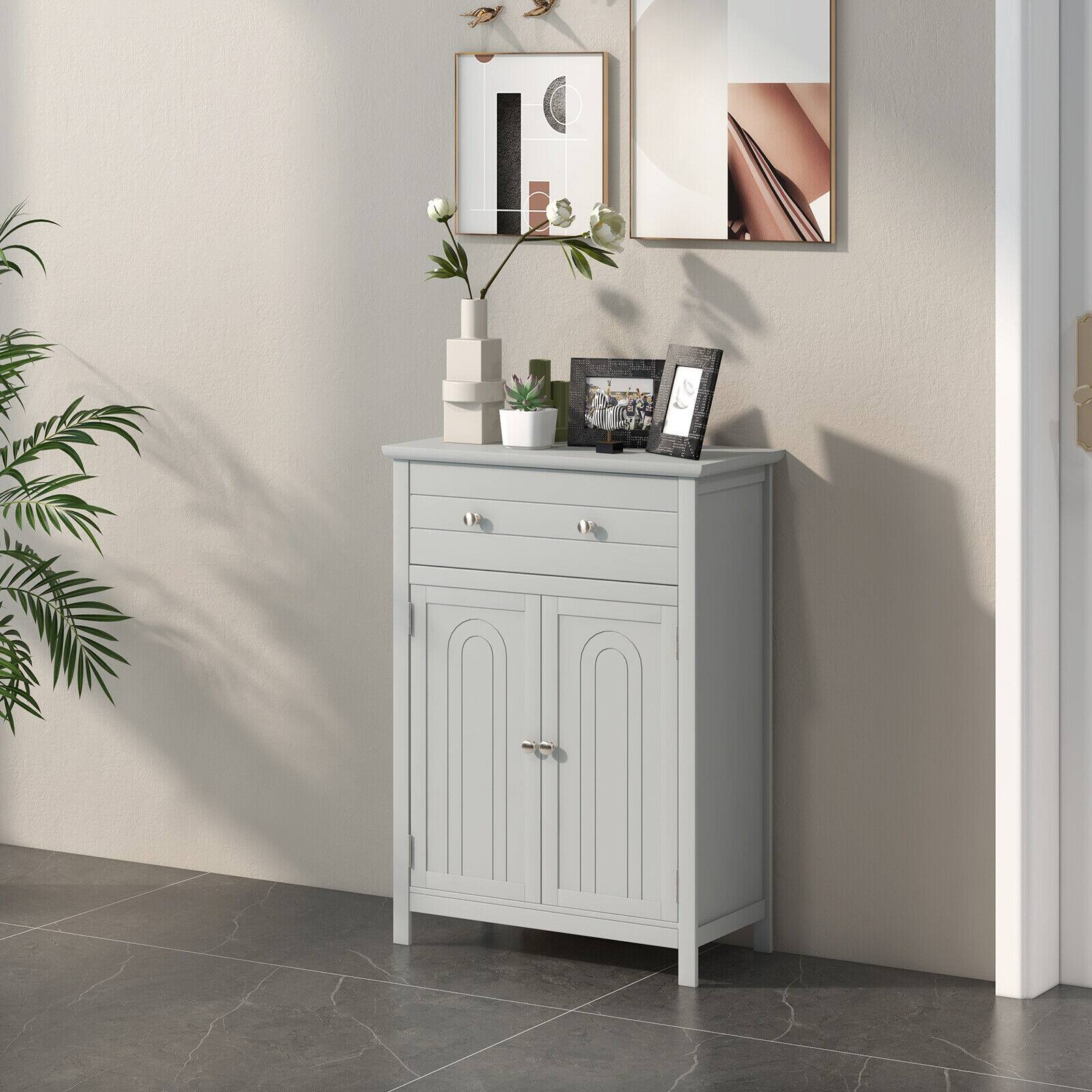 Alt View 8. Ecooso - 2-Door Freestanding Bathroom Cabinet with Drawer and Adjustable Shelf - Gray.