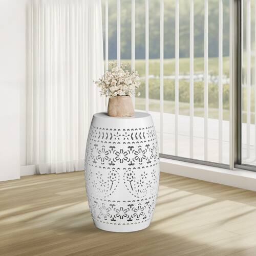Alt View 7. Winado - 9.4in Side Tables Patio End Table Anti-Rust Metal Round Drum Garden Stool Iron for Indoor Outdoor - White.