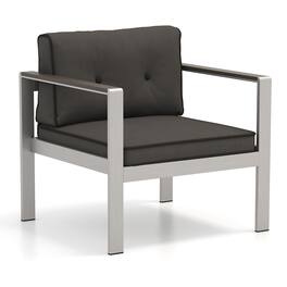 Costway - 1PC Patio Aluminum Armchair Outdoor Single Sofa Chair with Cushions & Armrests Lawn - Gray,Silver