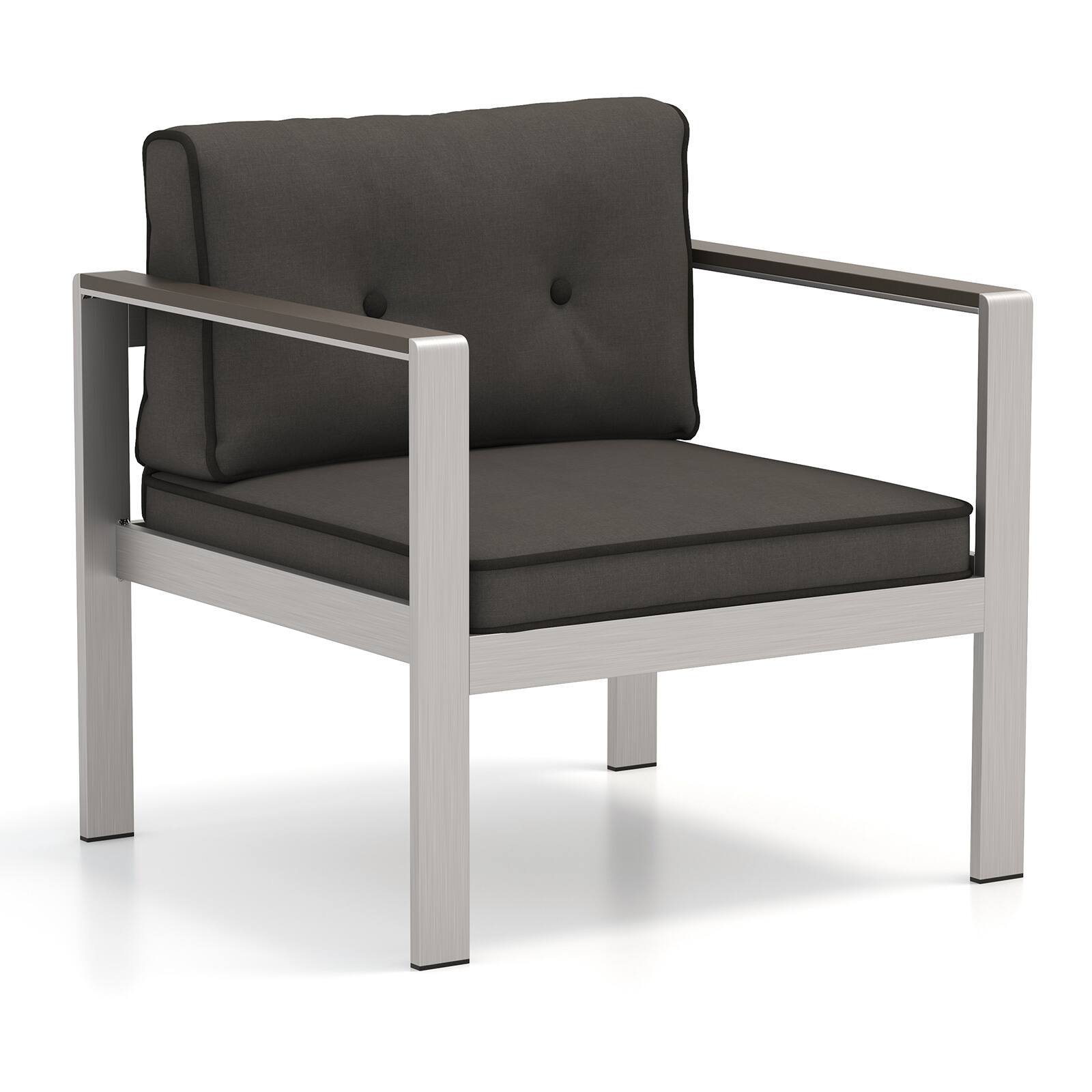 Front. Costway - Costway 1PC Patio Aluminum Armchair Outdoor Single Sofa Chair with Cushions & Armrests Lawn - Gray,Silver.