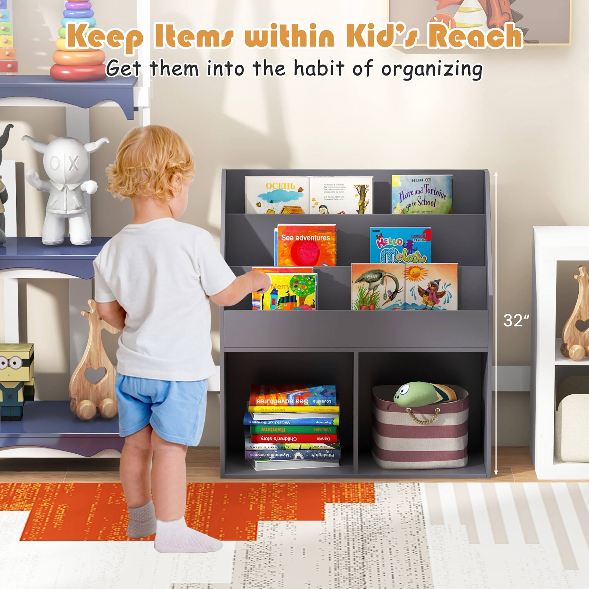 Keep Items within Kid's Reach, Get them into the habit of organizing. 32"