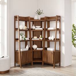 Bixby 3-piece Corner Bookshelf Set with Narrow Bookshelves by Modway - Walnut