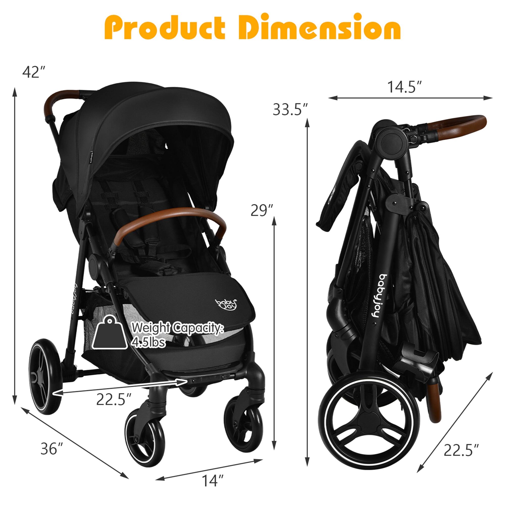Product Dimension: 42", 33.5", 14.5", 29", 22.5", 36", 22.5", 14"

Weight Capacity: 4.5lbs