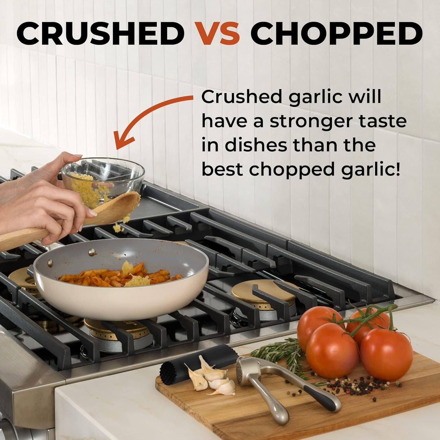 CRUSHED VS CHOPPED
Crushed garlic will have a stronger taste in dishes than the best chopped garlic!