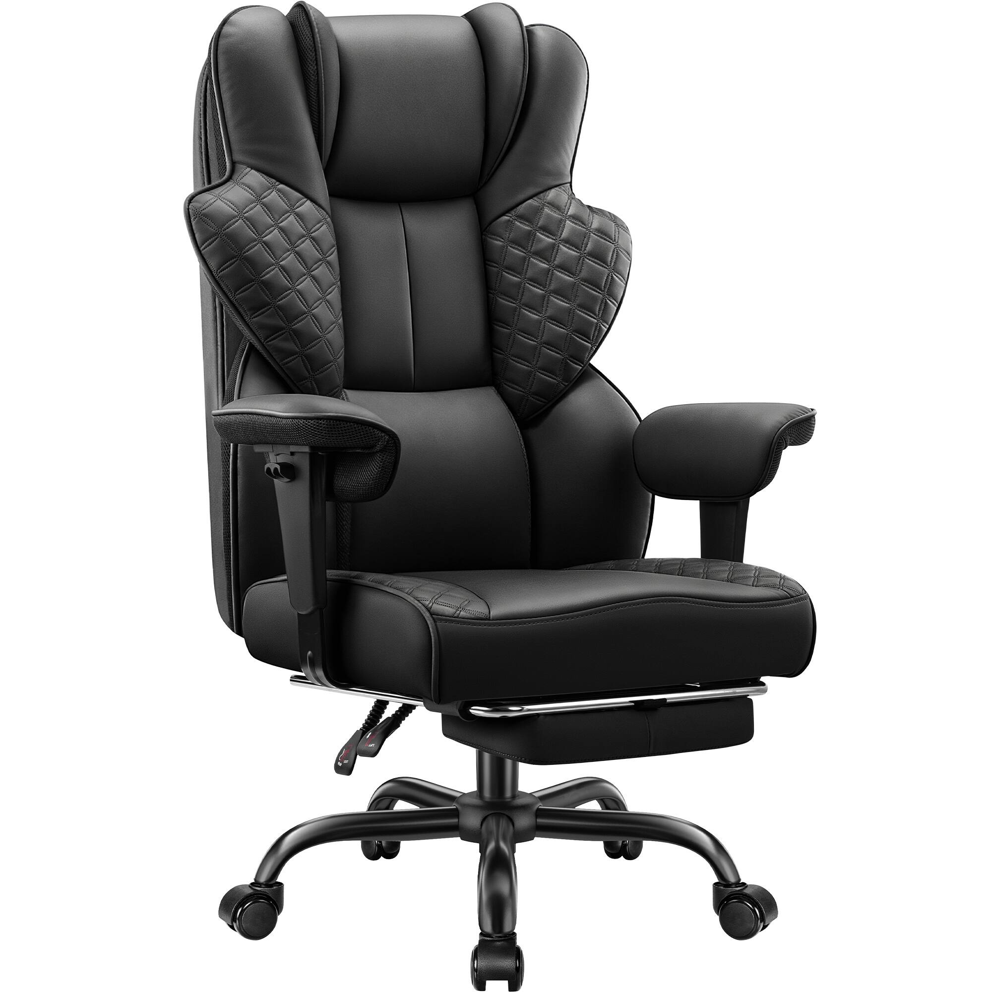 Angle. Brick Attic - 500lbs Big&Tall Office Chair,Ergonomic Leather Task Chair with Footrest,  4D Lumbar Support Gaming Chair - Black.