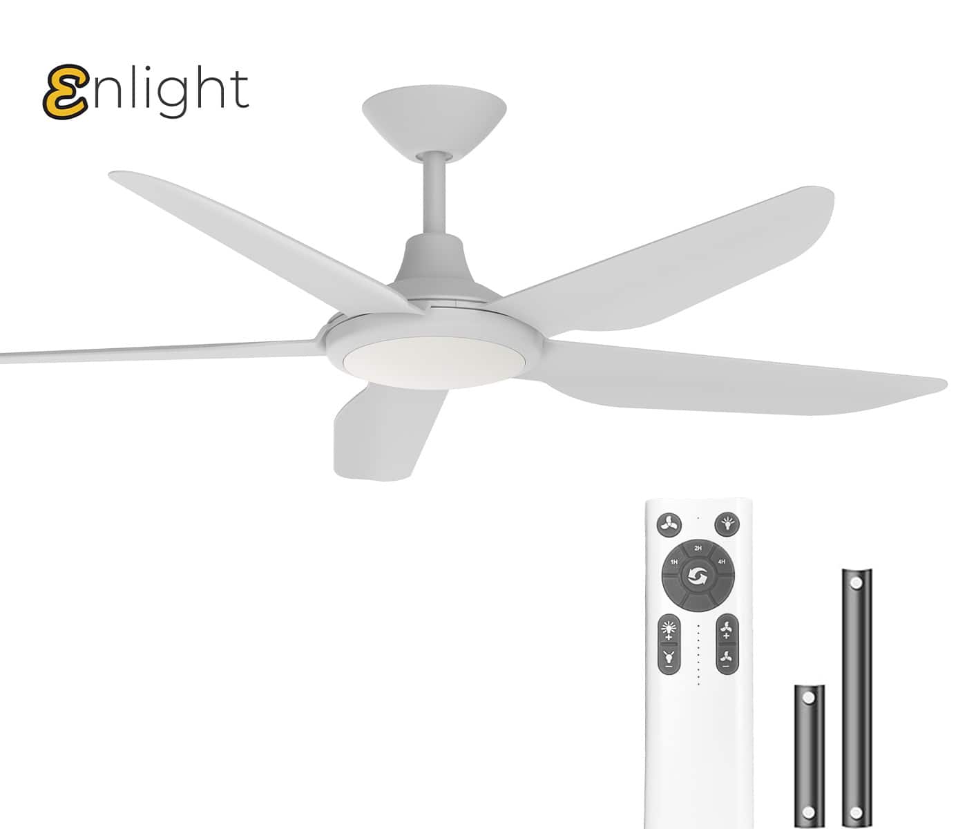 ENLIGHT - 52" Smart DC Ceiling Fan with CCT Dimmable LED Light, 5 Blades, Energy Efficient, Quiet Operation, Damp Rated - White