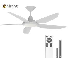 ENLIGHT - 52" Smart DC Ceiling Fan with CCT Dimmable LED Light, 5 Blades, Energy Efficient, Quiet Operation, Damp Rated - White