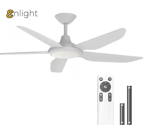 Front. ENLIGHT - 52" Smart DC Ceiling Fan with CCT Dimmable LED Light, 5 Blades, Energy Efficient, Quiet Operation, Damp Rated - White.