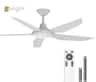 ENLIGHT - 52" Smart DC Ceiling Fan with CCT Dimmable LED Light, 5 Blades, Energy Efficient, Quiet Operation, Damp Rated - White