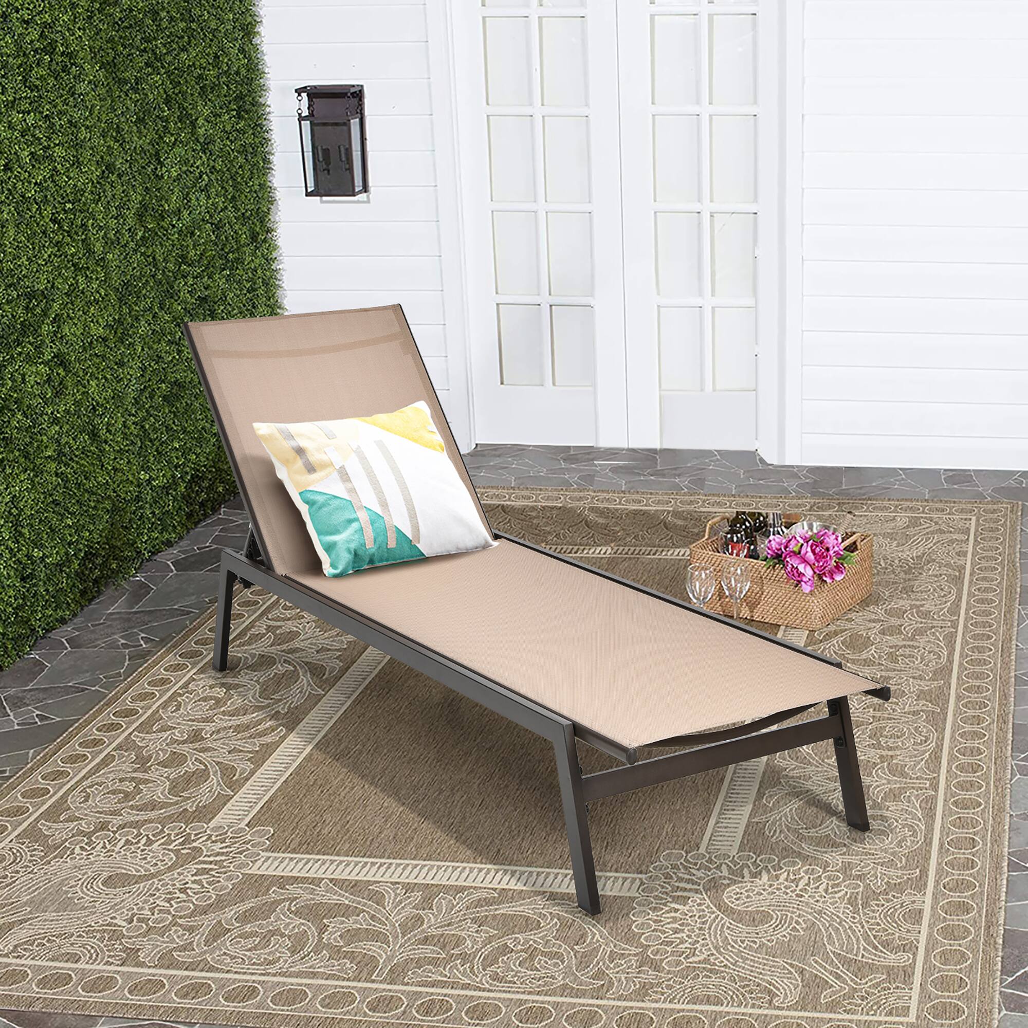 Alt View 1. Costway - Costway  Patio Lounge Chair Chaise Recliner Back Adjustable Garden Deck - Brown.