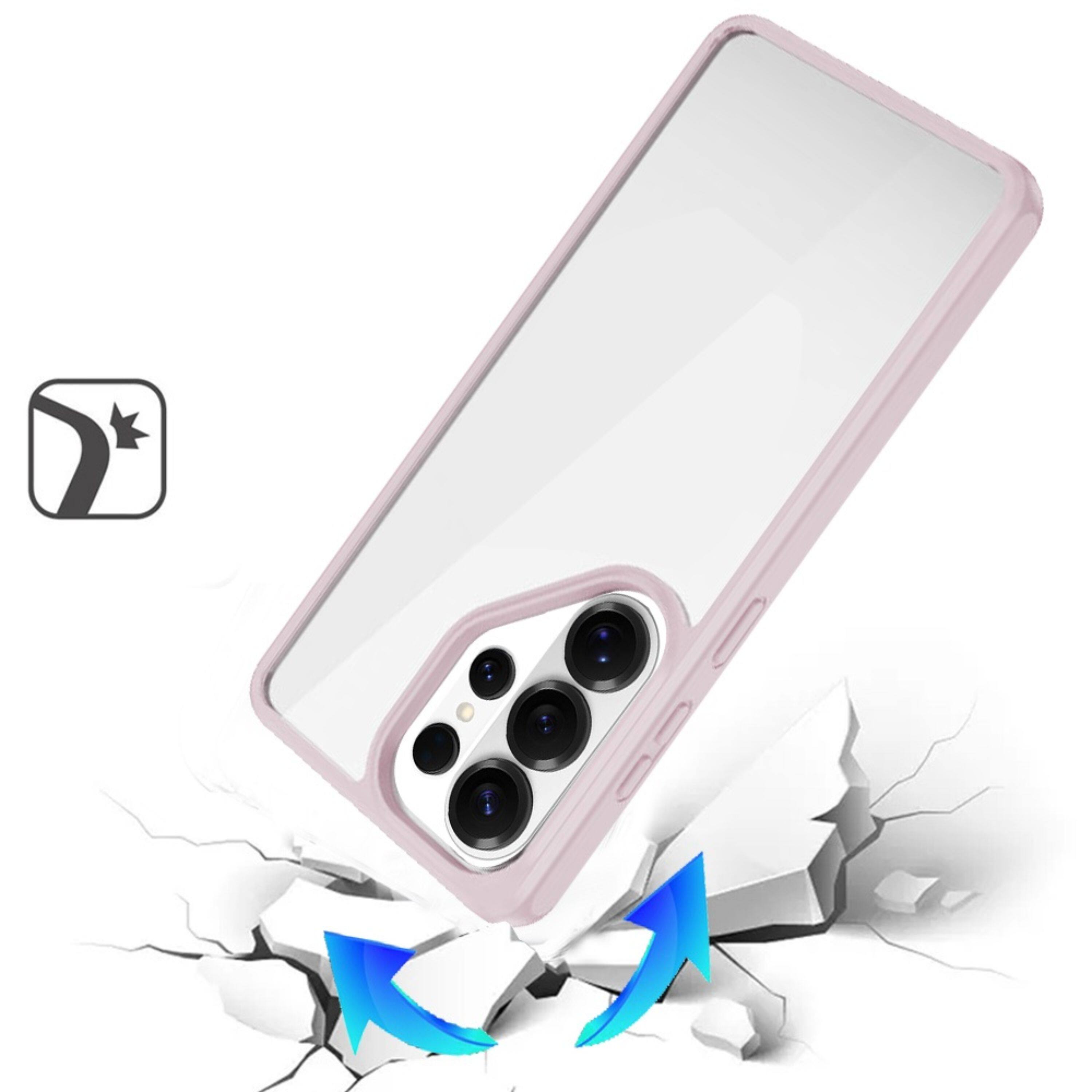 Angle. Kitcheniva - Premium Clear Back Case With Color Border And Tempered Glass For Samsung Galaxy S26 Ultra Pink - Pink.