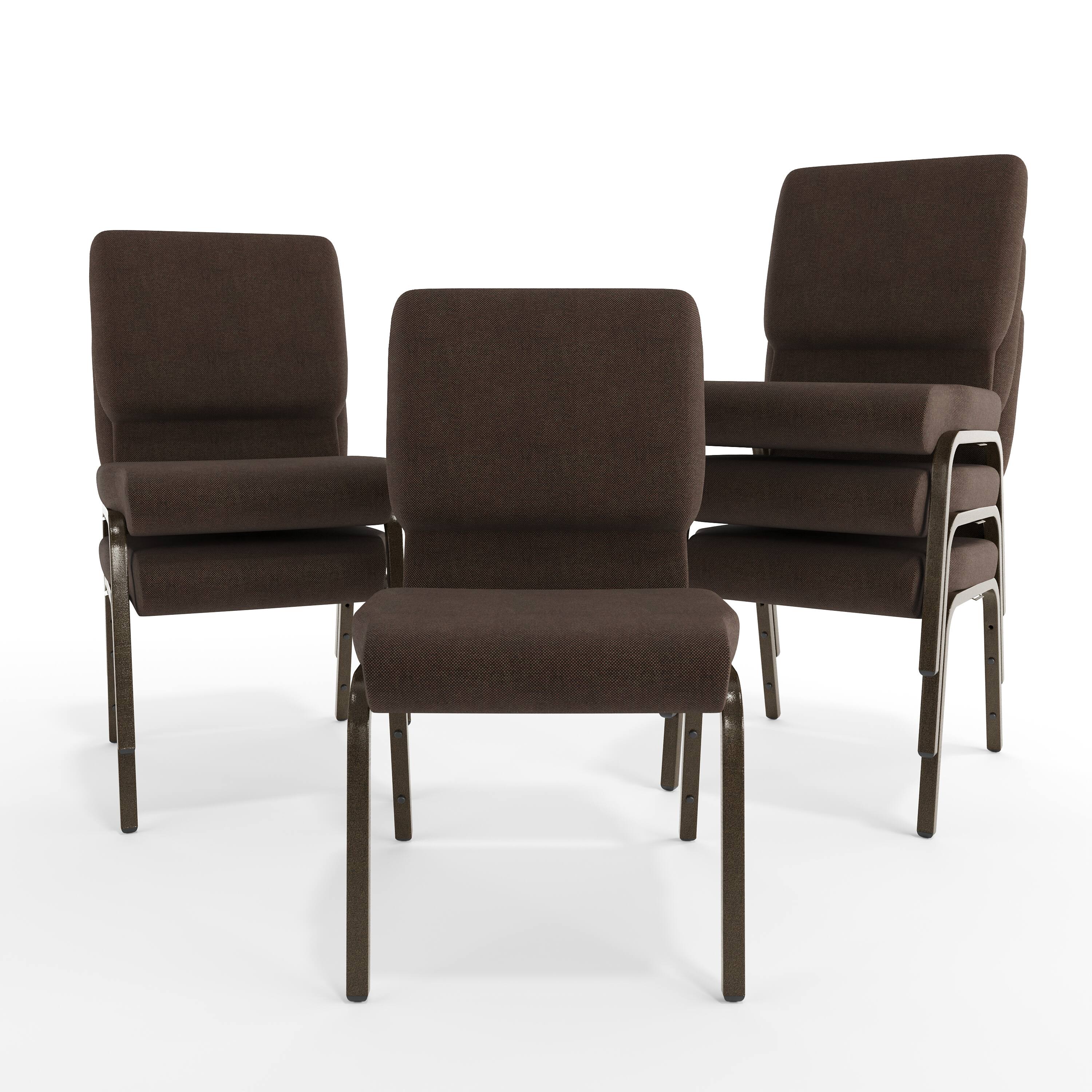 Alt View 10. Emma + Oliver - 18.5"W Stacking Church/Reception Guest Chair - Brown Fabric/Gold Vein Frame.