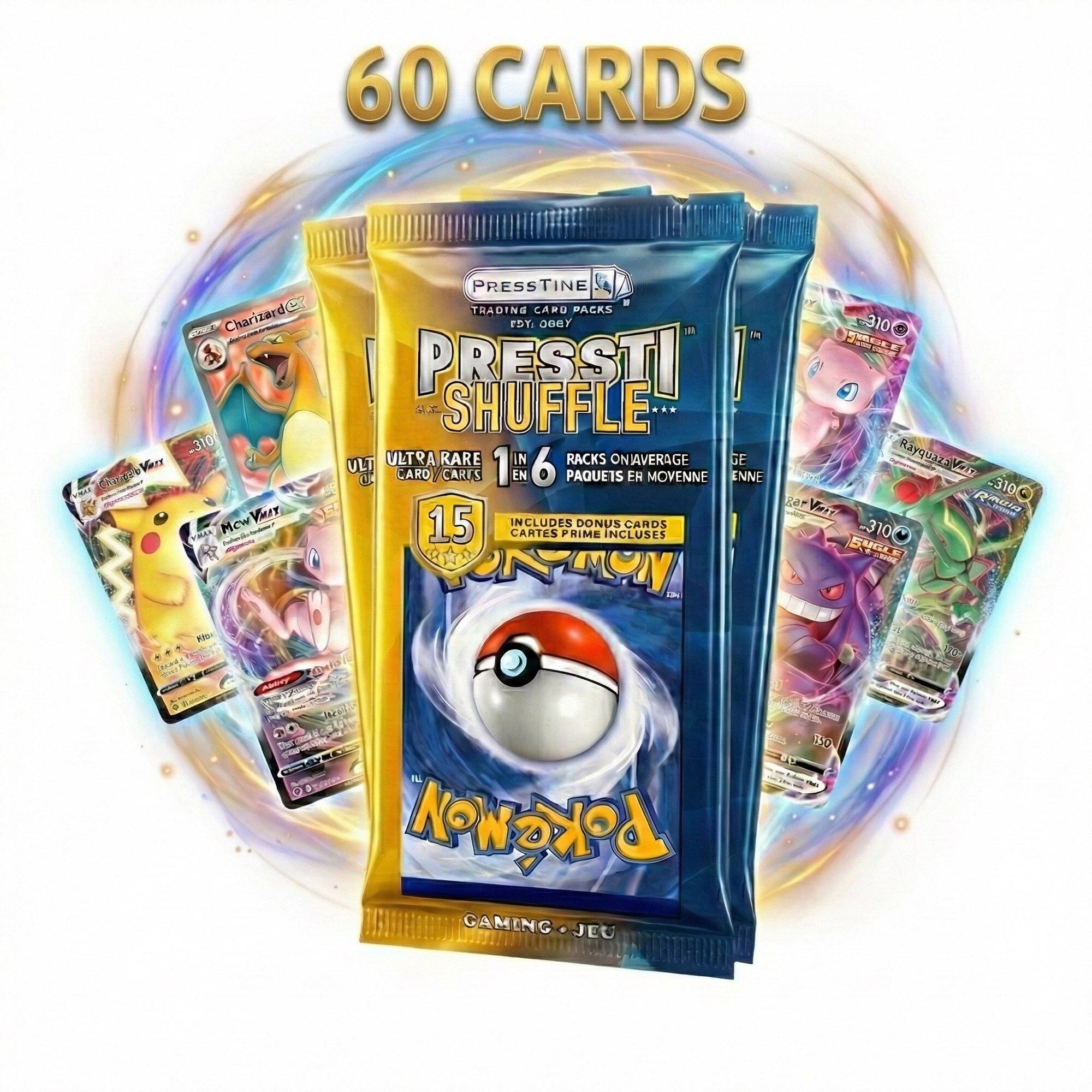 Pokémon - 4-Pack Presstine Pokemon PresstiShuffle 15-Card Packs - 60 Cards Total - Black