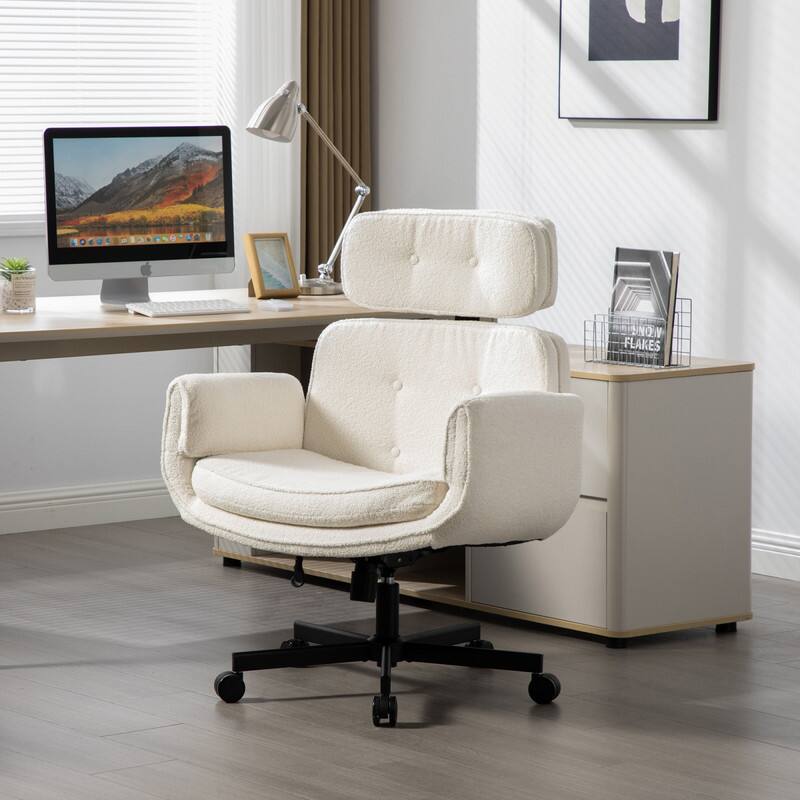 HTUTWOO - Swivel Office Chair with Adjustable Armrests, Wide Seat & Removable Headrest, Ideal for Home, Office, Makeup,Gaming - White