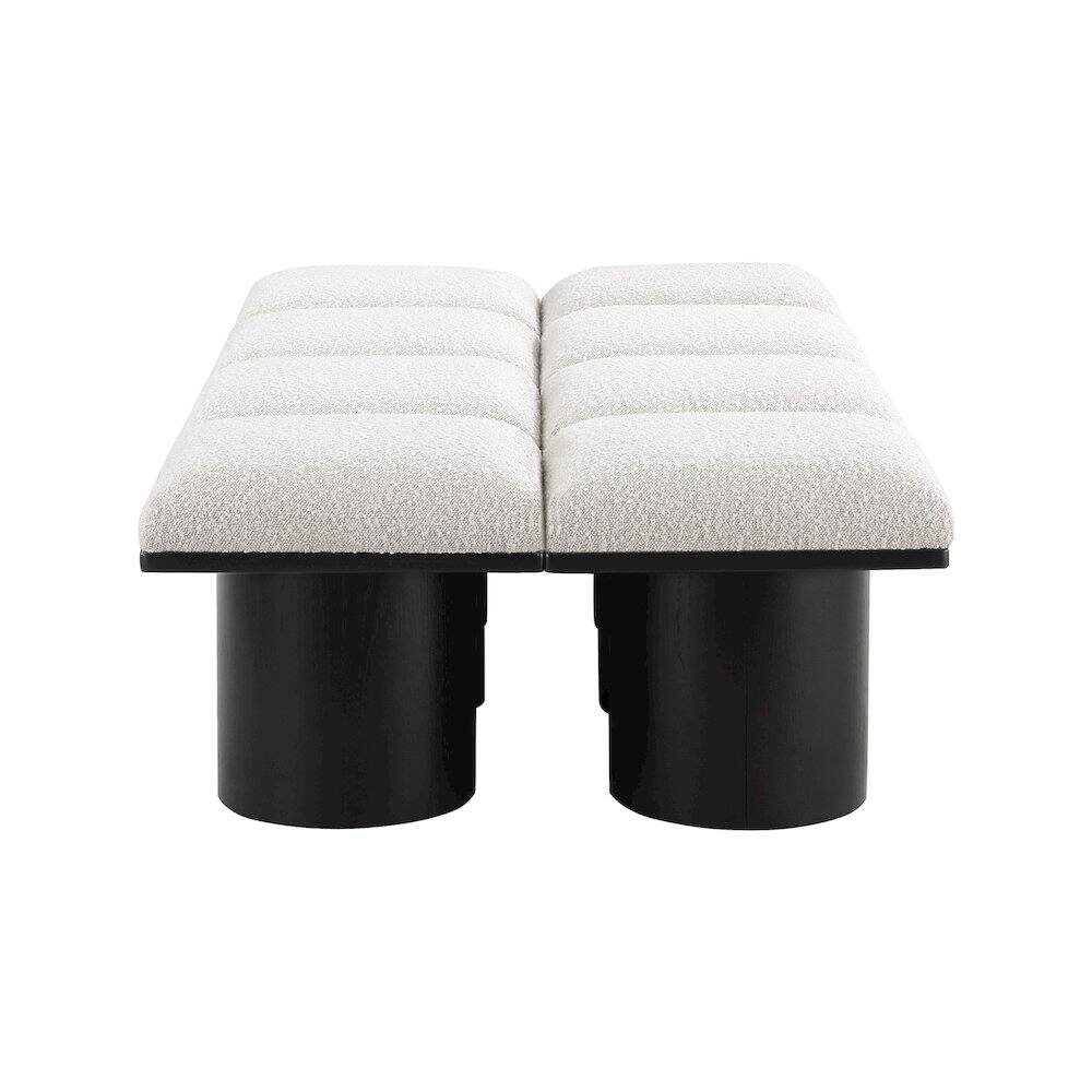 Left. Meridian Furniture - Pavilion Cream Boucle Fabric Bench - Cream Boucle Fabric.