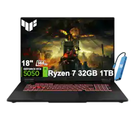 ASUS - Upgraded - TUF Gaming A18 18'' FHD+ 144Hz Gaming Laptop - NVIDIA RTX 5050 8GB GDDR7 - Ryzen 7 260 - 32GB Memory - 1TB SSD - Gray