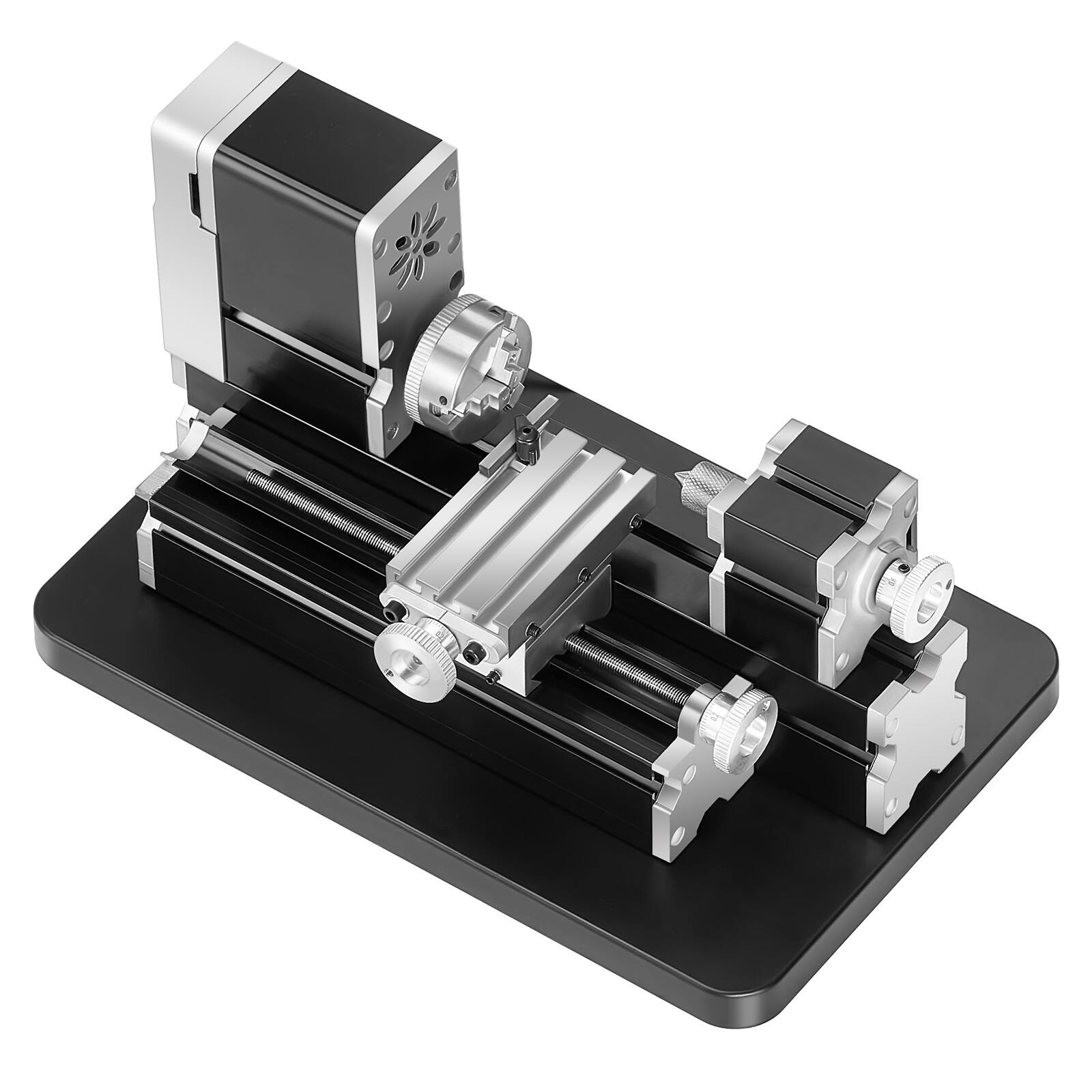 Alt View 5. VEVOR - Didactical Mini Metal Lathe Machine, 2.76 x 5.12 in, 36W Power Metal Lathe, 20,000 RPM Speed, with 3-jaw Chuck - Black;Silver.