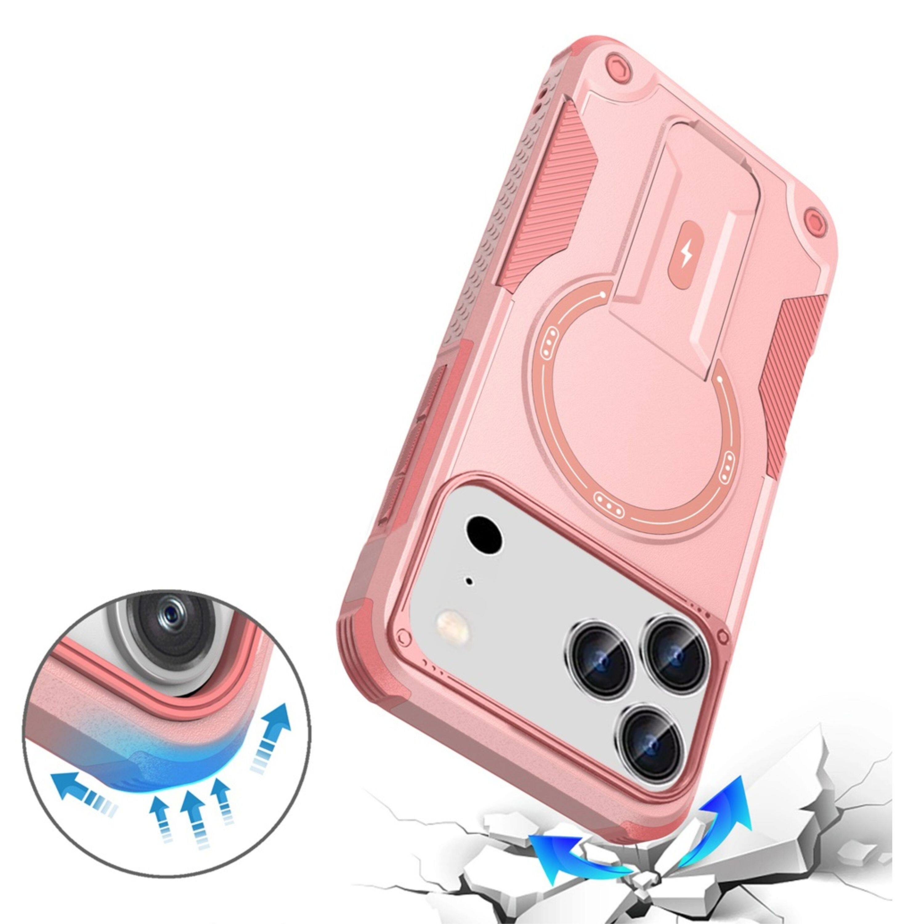 Left. Kitcheniva - Shockproof Magnetic Circle Rugged Grip Kickstand Phone Case With Tempered Glass For iPhone 17 Pro Max Pink - Pink.