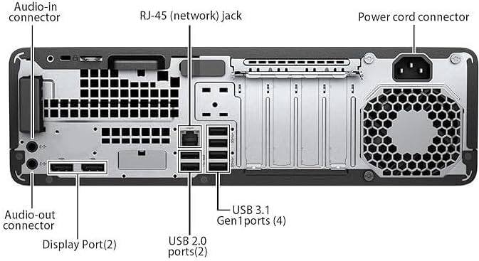Audio-in connector  
RJ-45 (network) jack  
Power cord connector  
Audio-out connector  
Display Port (2)  
USB 3.1 Gen1 ports (4)  
USB 2.0 ports (2)