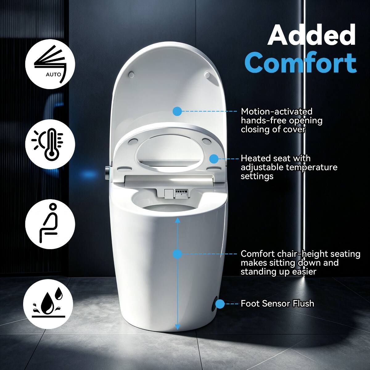Loheer Smart Toilet with Heated Bidet Seat, Ceramic One Piece Toilet ...