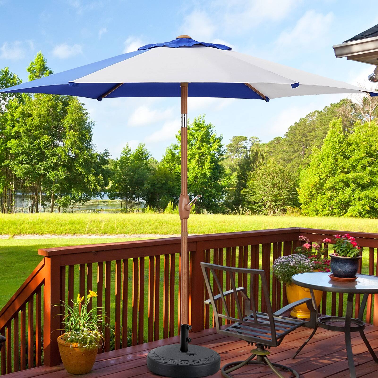 Left. Ainfox - Ainfox 7.5ft Contrast Color Outdoor Market Patio Umbrella w/ Push Button Tilt, Easy Crank - Blue.