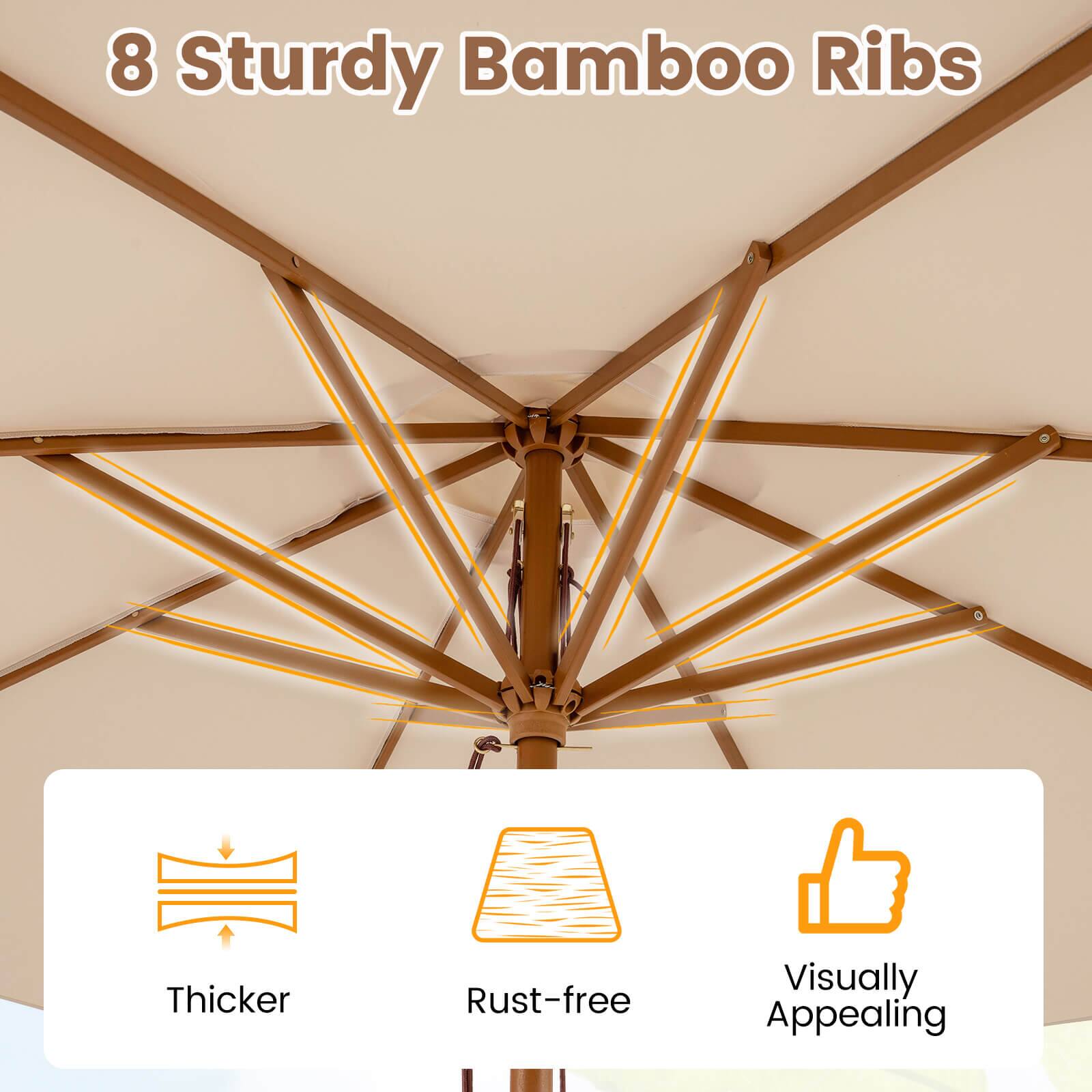 8 Sturdy Bamboo Ribs

- Thicker
- Rust-free
- Visually Appealing