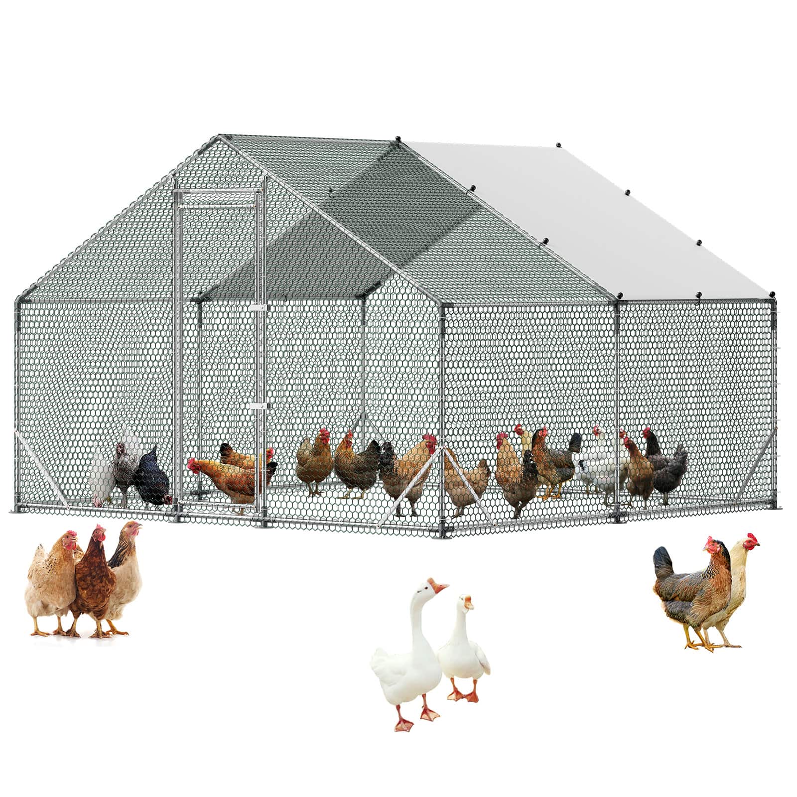 VEVOR - Large Metal Chicken Coop, 9.8 x 9.8 x 6.6 ft, Walk-in Chicken Run House with Waterproof Cover & Sturdy Frame - Silver price history on PriceWatchPro