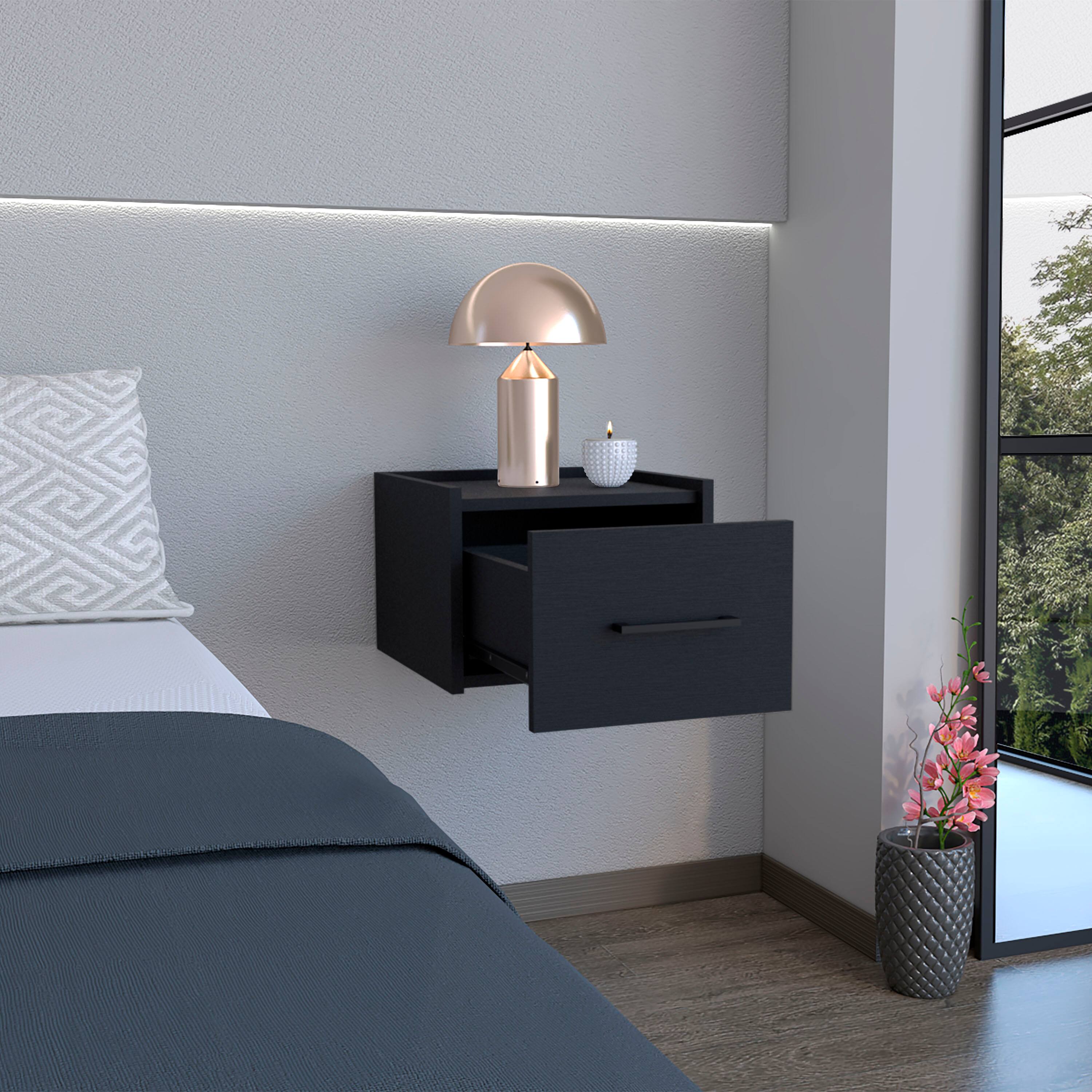 Left. Tiramisubest - Floating Nightstand, Space-Saving Design with Handy Drawer and Surface, Black - Black.