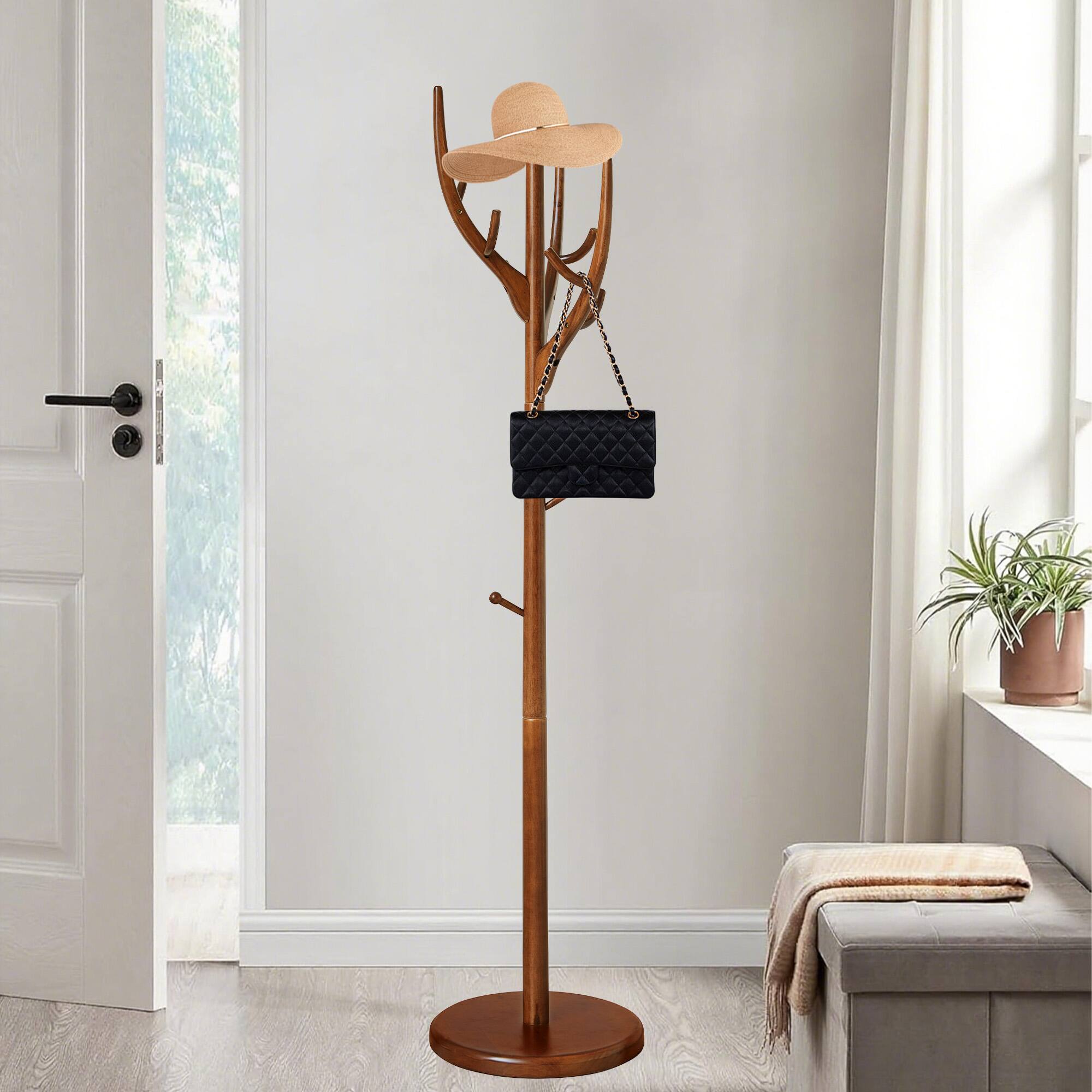 Alt View 6. Chateau Abodes - Wood Coat Rack Freestanding with 12 Hooks, Tree Branch Design & Sturdy Base for Entryway, Hallway, Bedroom - Walnut.
