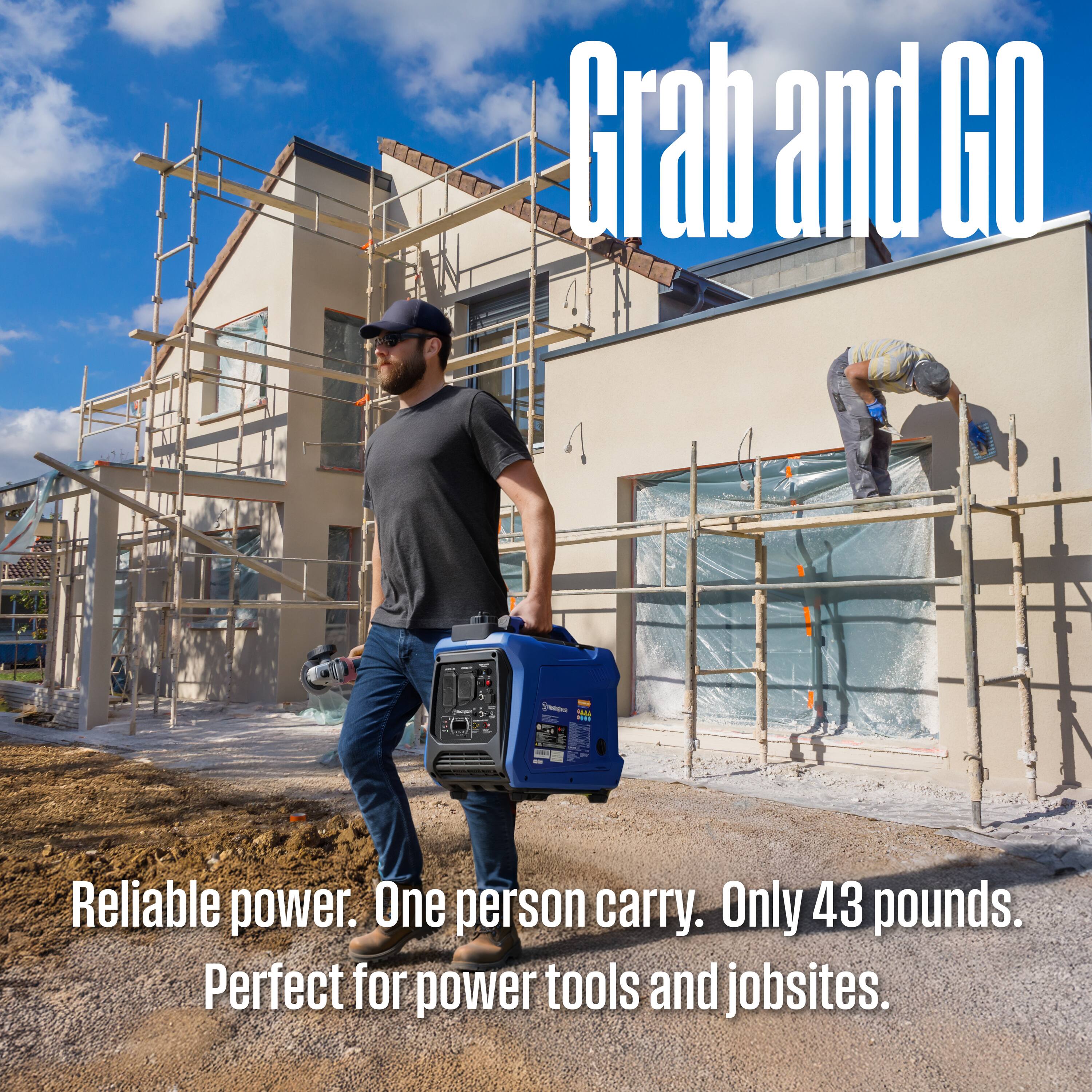 Grab and GO - Reliable power. One person carry. Only 43 pounds. Perfect for power tools and jobsites.