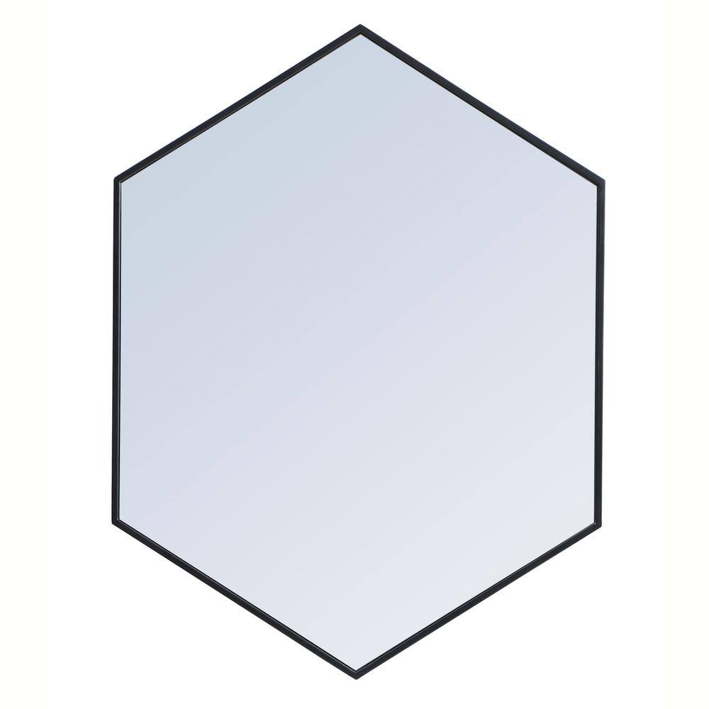Alt View 2. Elegant Decor - Metal frame hexagon mirror 30 inch in Black - Black.