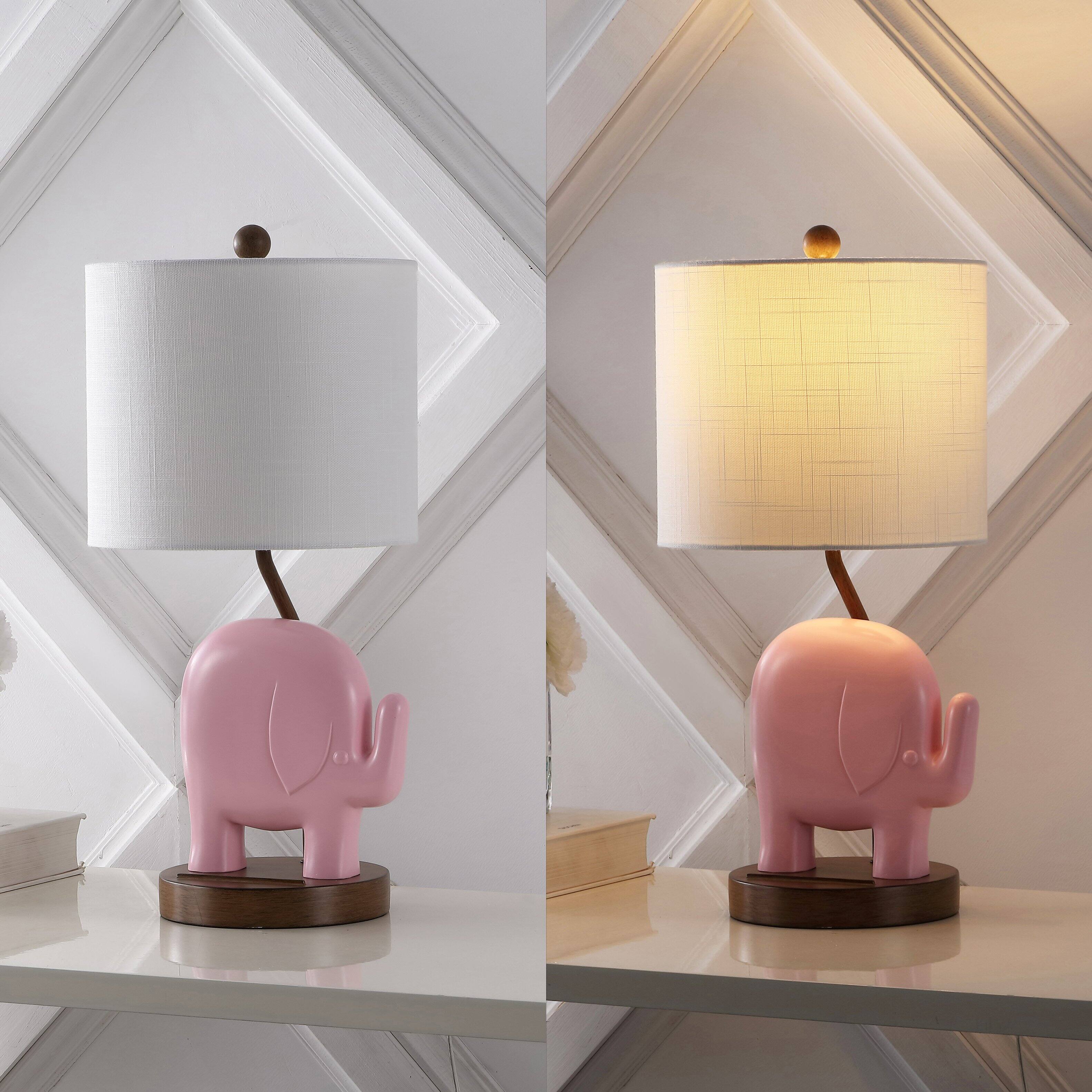 Alt View 4. Jonathan Y - Ellie 20.25" Bohemian Designer Iron/Resin Elephant LED Kids' Table Lamp with Phone Stand and USB Charging Port, Pink.