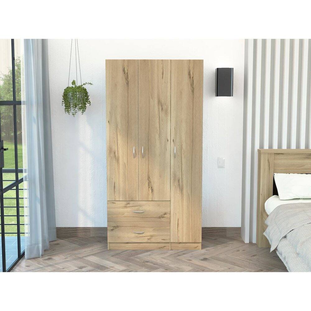Alt View 2. TuHome - Austral Three Door Armoire Light Oak / Black MDF - White.