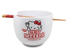 Silver Buffalo - Hello Kitty Cup Noodle Japanese Dinnerware Set | 20-Ounce Ramen Bowl, Chopsticks - White
