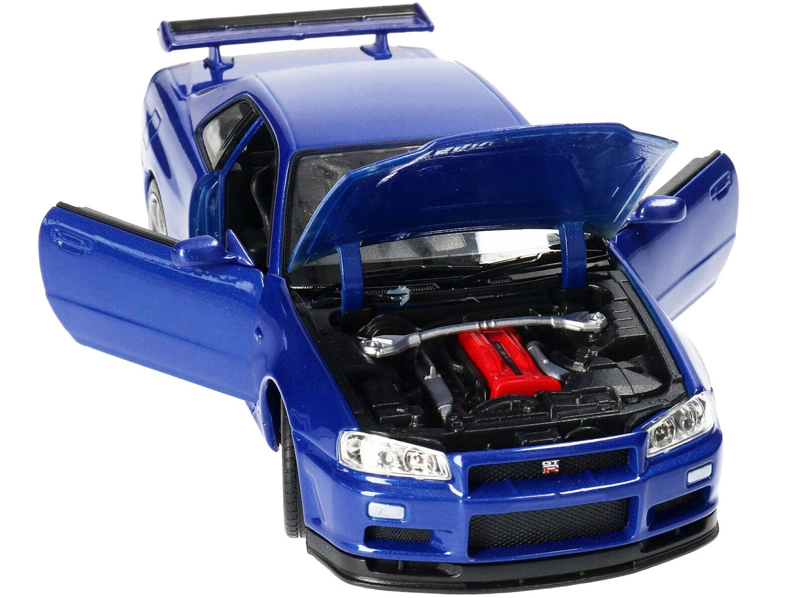 Angle. Welly - Nissan Skyline GT-R (R34) RHD (Right Hand Drive) Blue Metallic "NEX Models" 1/24 Diecast Model Car by Welly - Blue Metallic.