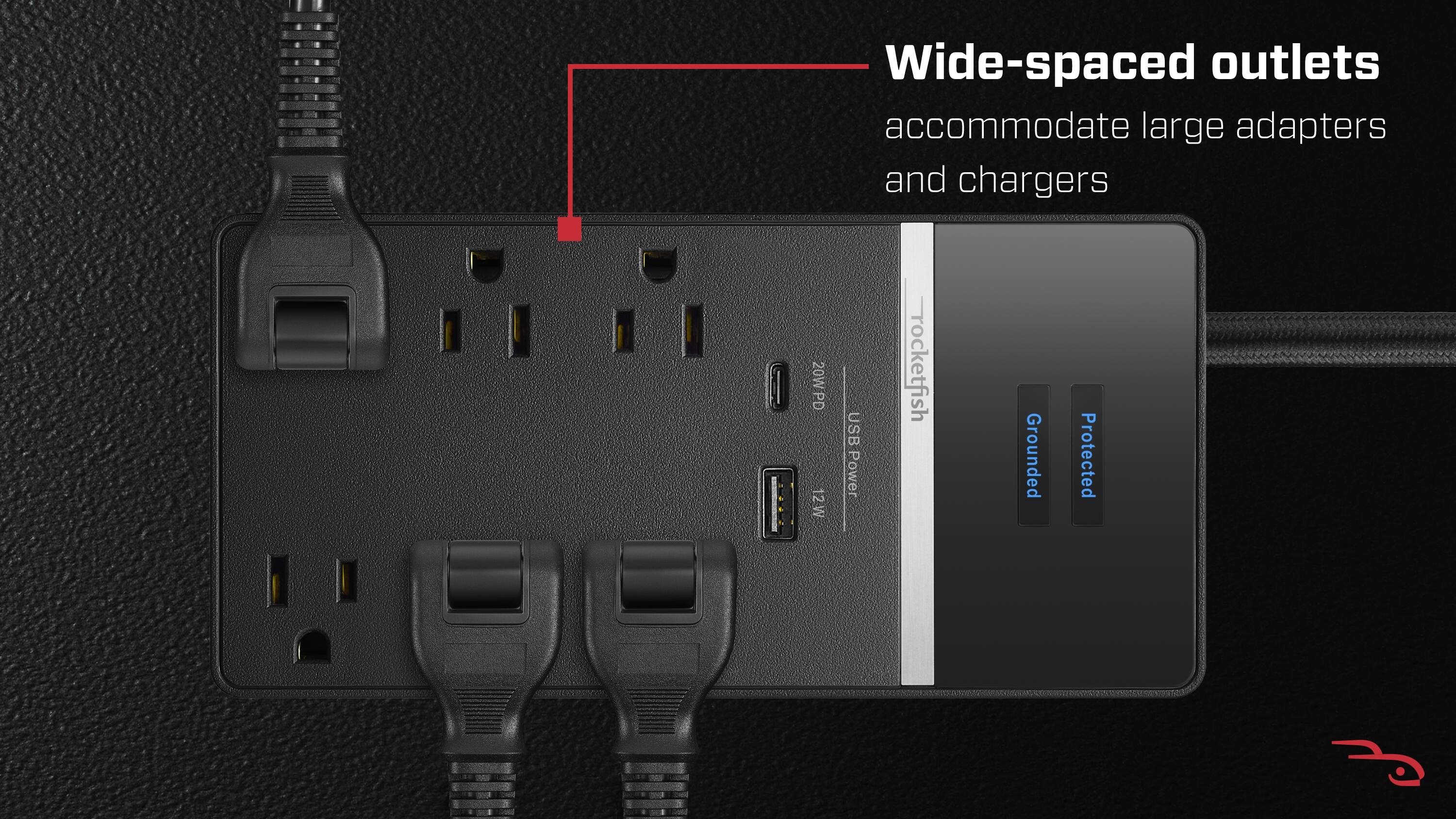 Rocketfish™ 6 Outlet 2160 Joules Surge Protector with USB and USB C ...
