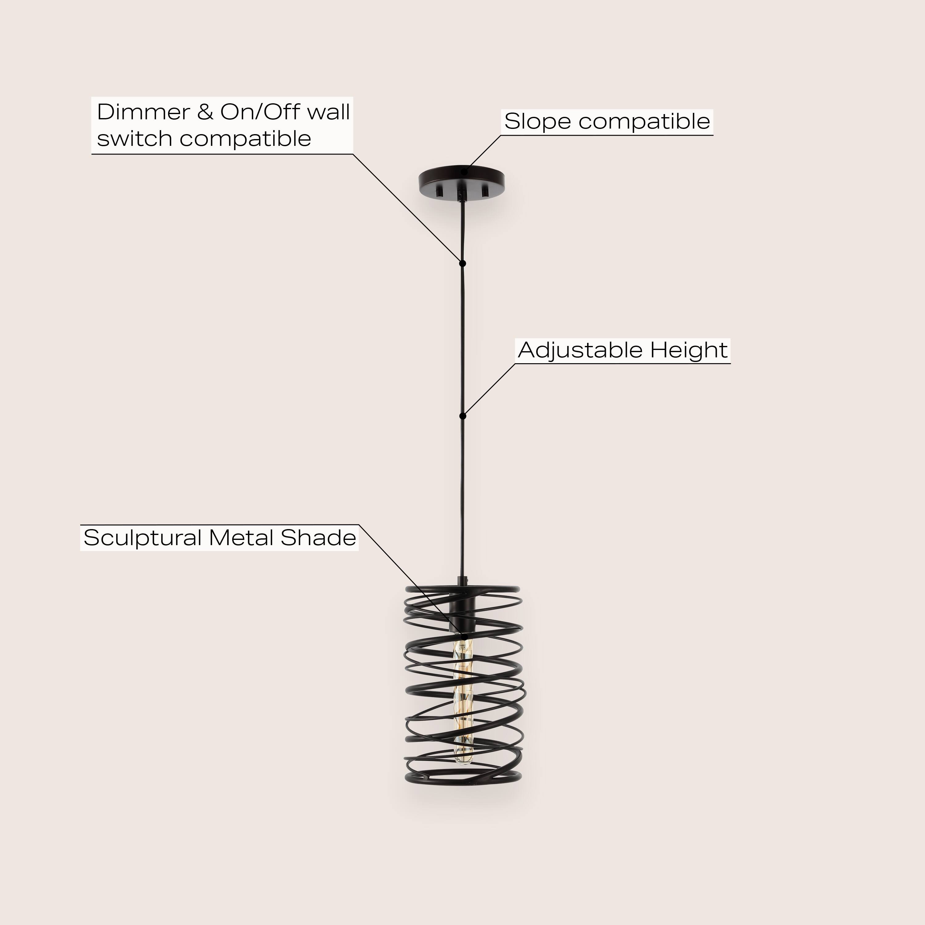 Dimmer & On/Off wall switch compatible  
Slope compatible  
Adjustable Height  
Sculptural Metal Shade