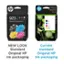 The text on the image is grouped and corrected as follows:

"Download the free HP Smart app at hpapp.com. 923 Block Noer Cyon Magento Vellow Joune 4-pack I Paquet de 4 nting\_totrnscribe J W Black Noir Cyan at Be Magenta Velow Jaune NEW LOOK Current Standard standard Original HP Original HP Ink packaging Ink packaging."